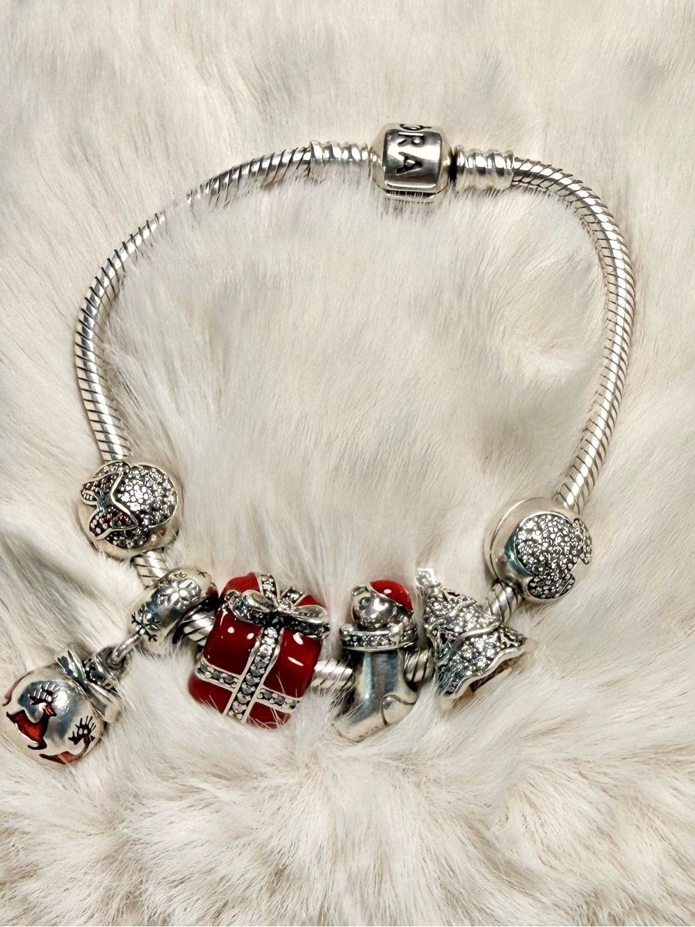 Authentic Pandora Christmas Bracelet with Six Charms